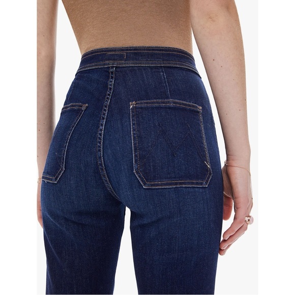 Mother Smokin Double Welt Heel Flare Jeans Retro Off Limits Dark Denim Blue 32 - Picture 2 of 14